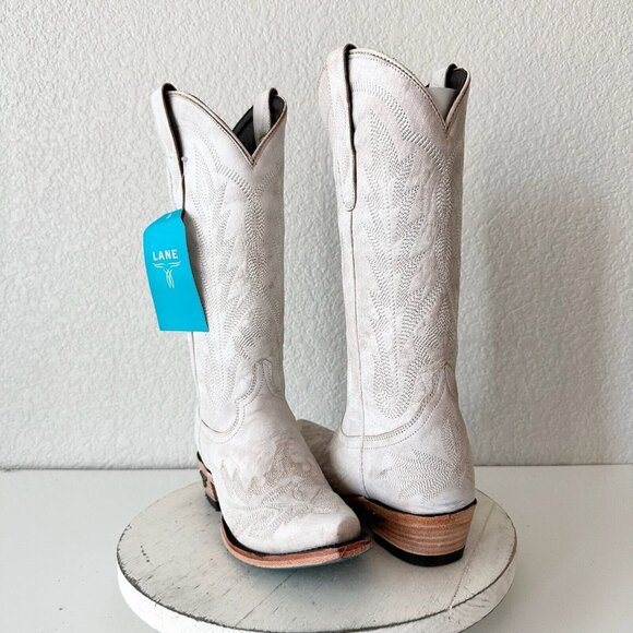 Lane Boots Shoes - NEW Lane LEXINGTON White Cowboy Boots Womens 6 Leather Western Snip Toe Tall